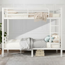 Twin XL Over Twin XL Bunk Bed, Metal Bunk Bed Frame Heavy Duty Bunk Beds Loft Bed Frame with Ladder and Guardrail Metal Slats No Box Spring Required for Adults Teens, White