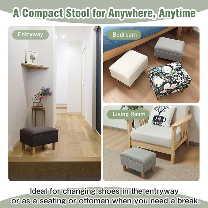 lumizone Small Ottoman with Storage Footstool Compact Foot Rest Stool for Living Room Under-Desk Entryway or Bedroom 10.63" Low-Height Storage Ottoman Cube Lightweight & Stylish (Beige)