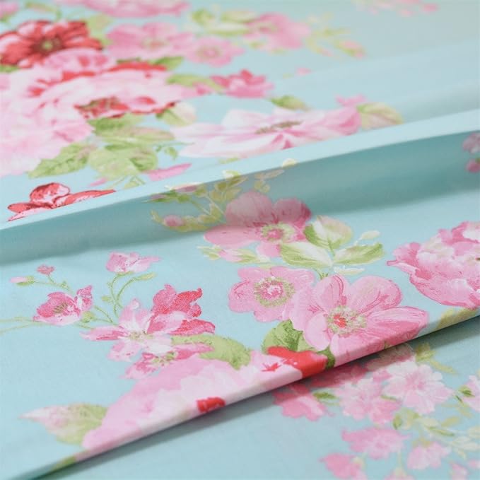 FADFAY Shabby Pink Floral Bed Sheet Set 100% Cotton Deep Pocket 4-Piece Twin Size