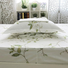 FADFAY White Floral Print Bed Sheet Sets 4-Piece Full