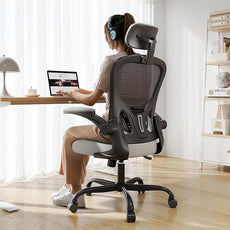 Office Chair Ergonomic Desk Chair, 330LBS Capacity, High Back Computer Chair for Long Hours Comfortable, Rolling Swivel Executive Task Chair for Home Office with Flip-up Armrests, Black Grey