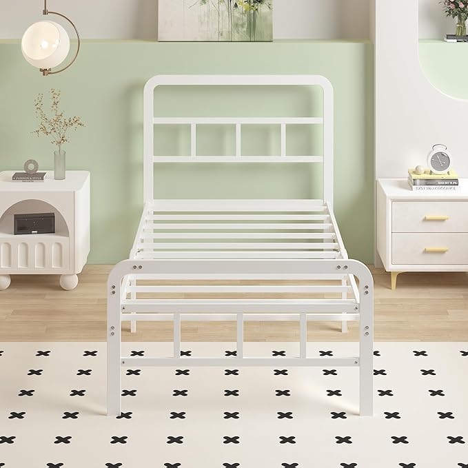 14 Inch White Twin XL Bed Frames with Headboard and Footboard, Heavy Duty Bed Frame Twin XL with Underneath Storage, No Box Spring Needed, Easy Assembly