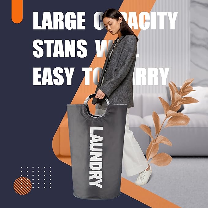 Caroeas 95L Pro Large Laundry Basket (13 Colors), Waterproof Laundry Hamper, Laundry Bag with Padded Handles, Clothes Hamper Stands Up Well, Collapsible Laundry Basket Easy Storage(Dark Grey)