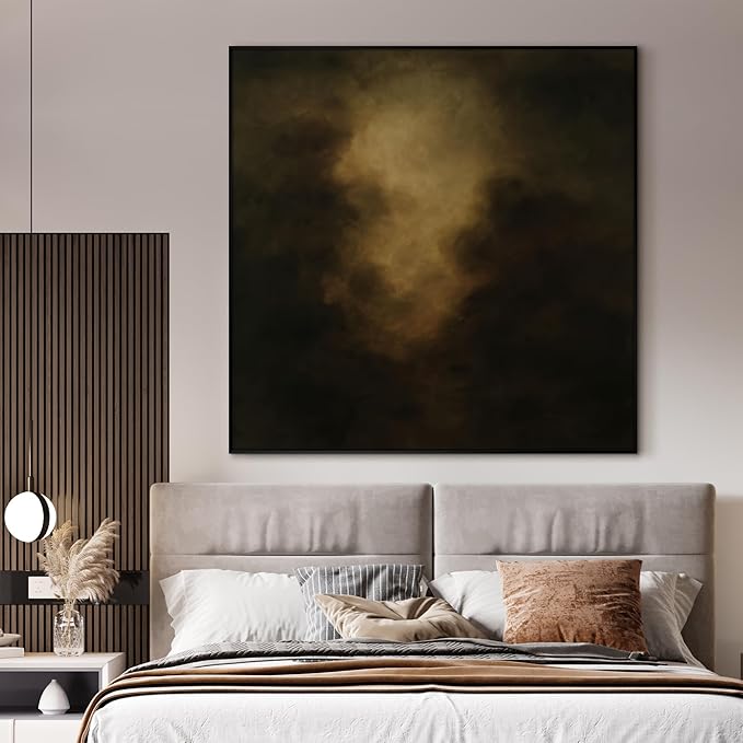 46"x46" XL Framed Wall Art - Golden Mist Abstract Moody Dark Atmospheric (Frame Assembly Required)