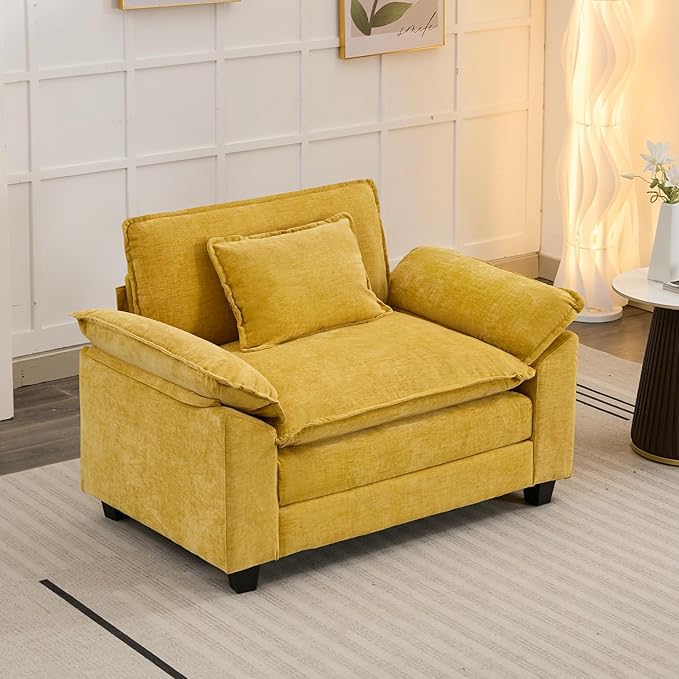 Modular Sectional Sofa, Comfy Cloud Couch, Chenille Sofa Sleeper with Deep Seat and Throw Pillows for Living Room (Yellow, 53" - Single Seat)