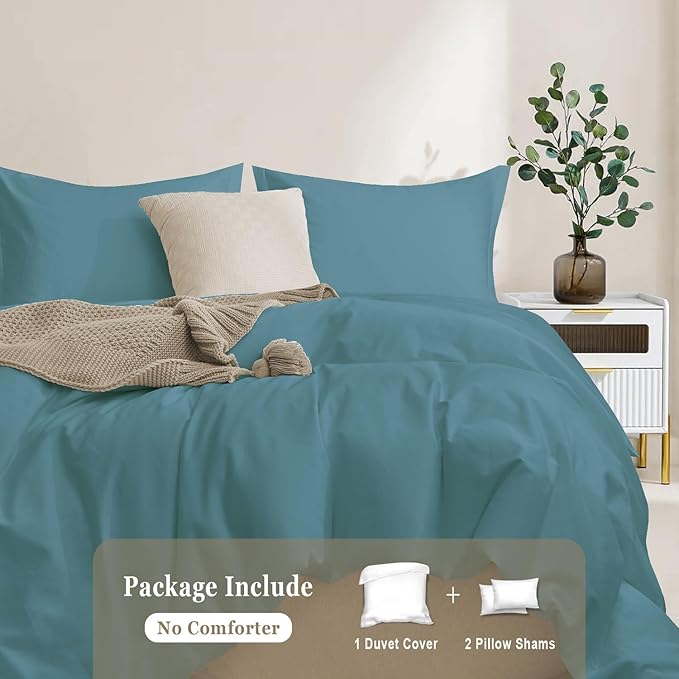 100-Percent Cotton Duvet Cover Set, Hidden Zipper Closure, Ultra Soft, Easy Care and Durable, Simple Bedding Style, Queen/Full, Solid Teal Blue (Comforter Not Included)