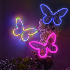 BRIGHTDECK 3 Pcs Butterfly Neon Signs, Neon Light for Bedroom, USB or 3-AA Battery Powered LED Neon Signs Wall Decor, Neon Lights for Birthday Gift, Wedding, Party, Home Decor (Pink, Blue, Colourful)