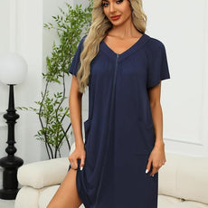 Ekouaer Women Robe Zipper Front Mumu Duster Robes Zip Up Housecoat Soft Sleepwear with Pockets