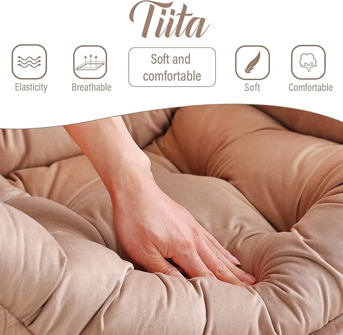 Tiita Lazy Chair with Ottoman, Modern Large Accent Lounge Armchair, Comfy Leisure Sofa Reading Chair with Footrest for Bedroom, Living Room, Dorm Rooms, Garden and Courtyard, Velvet Khaki