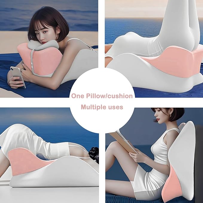 Double-use Pillow Memory Foam Ergonomic Wedge Pillow and Reading Pillow– Support for Butt Cushion Neck, Back & Legs – Ideal for Sleeping, Reading, Removable Washable Cover