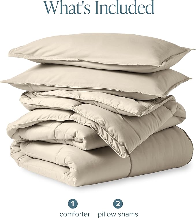 Bare Home Comforter Set - Full Size - Ultra-Soft - Goose Down Alternative - Premium 1800 Series - All Season Warmth (Full, Sand)