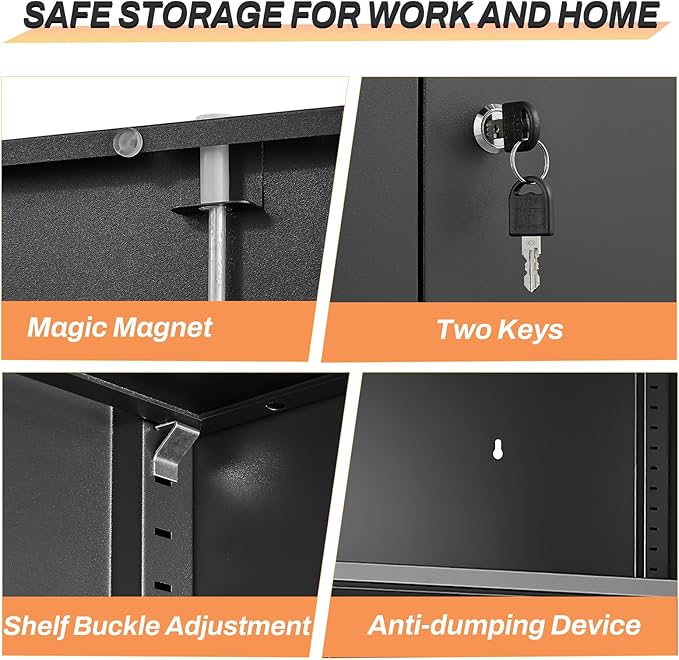 Metal Garage Storage Cabinets with Doors and Adjustable Shelves,72" Lockable Storage Cabinet for Home Office,Garage,School