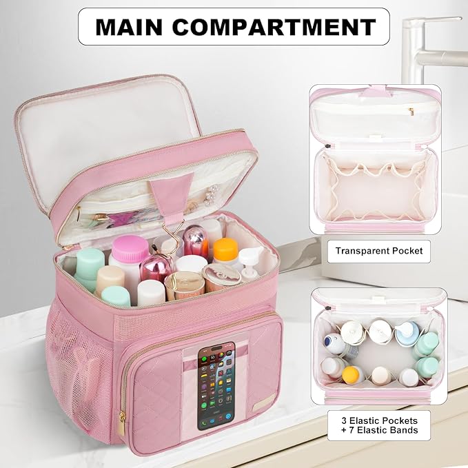 Portable Shower Caddy College, Quickly Dry Tolietry Mesh Tote Bag for Dorm Room Essentials, Hanging Bathroom Organizer Bag for Travel, Gym, Camping (Pink)