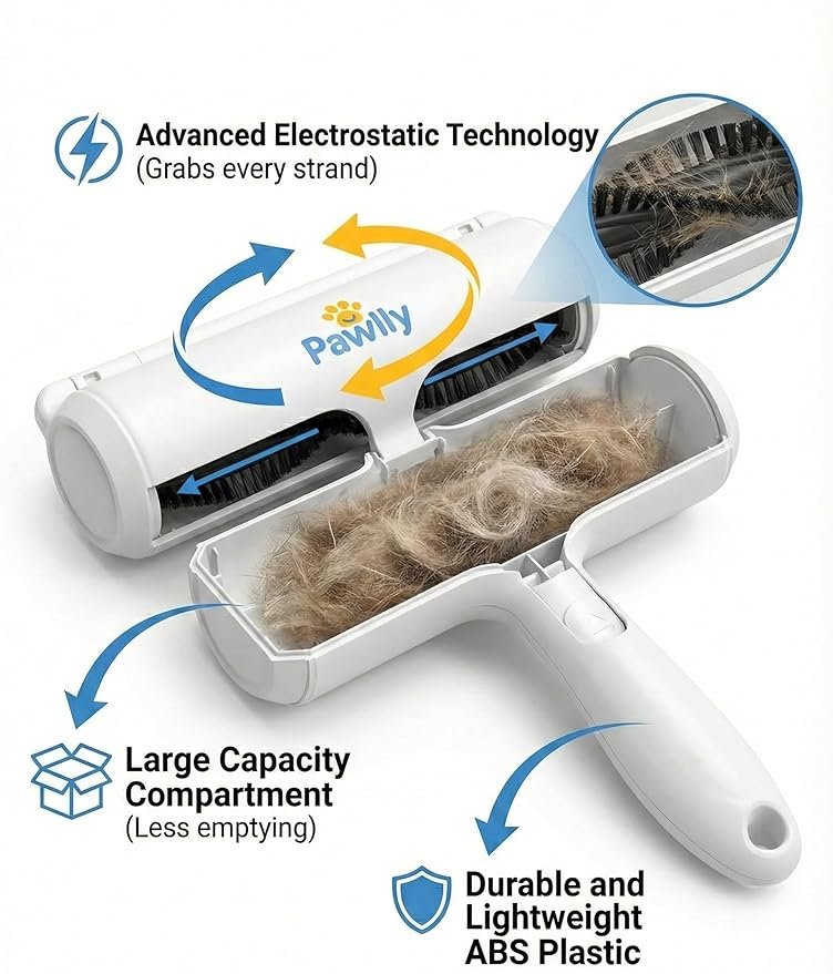 Pet Hair Remover Roller – Reusable Lint Roller for Pet Hair, Dog & Cat Hair Remover – Self-Cleaning Fur Removal Tool for Couch, Sofa, Furniture, Carpet, Car Seats & Bedding – No Refills Needed