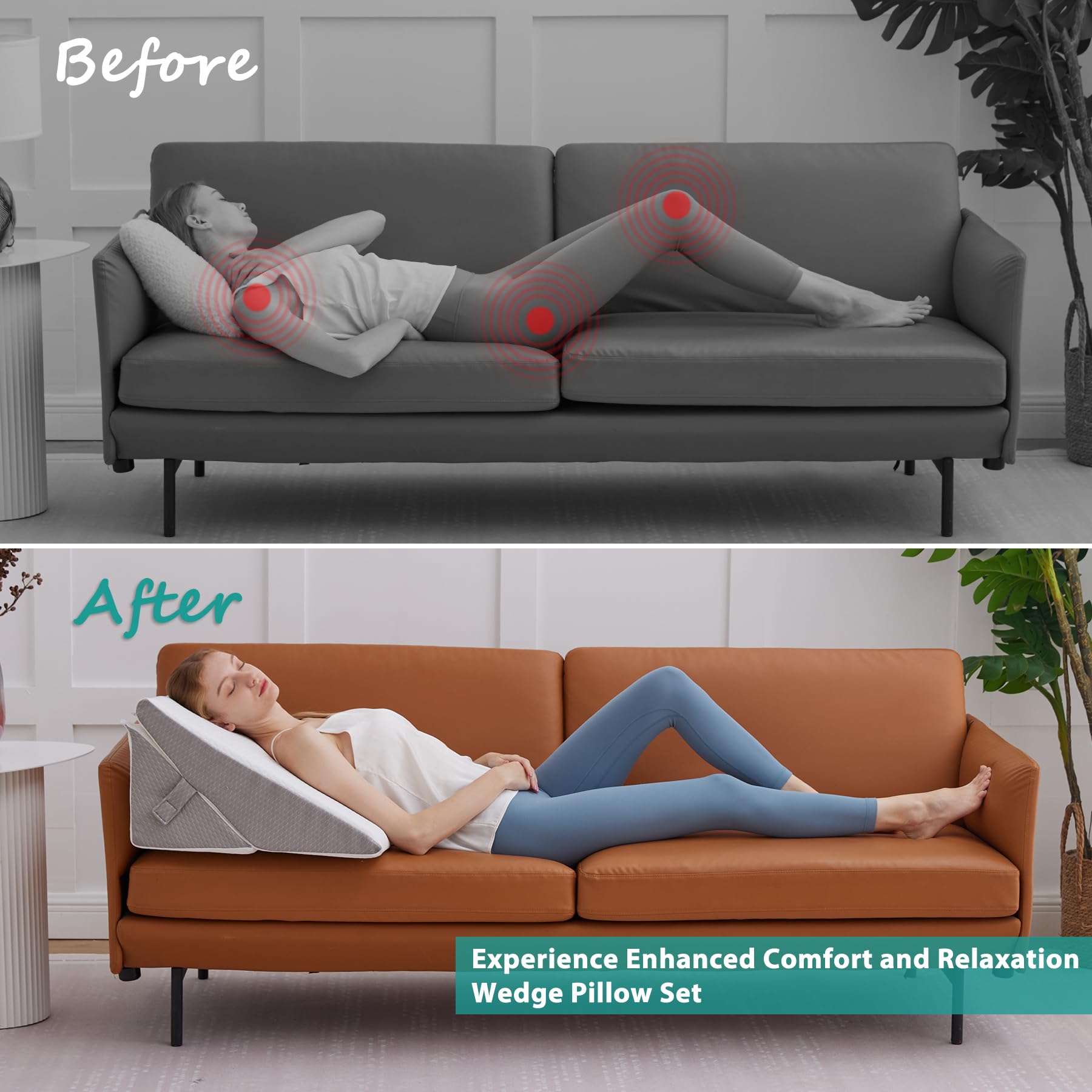 Bedluxe Wedge Pillow Headboard, 3PCS Orthopedic Bed Wedge Pillows Set for After Surgery, Adjustable Pillow Wedge for Acid Reflux&Back Pain Relief, Sleeping, Back Pillow for Bed Sitting Up, White/Grey Dormly