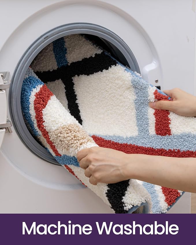 DEXI Striped Bath Mats for Bathroom 43x24, Washable Absorbent Bathroom Rugs with Non Slip Backing, Extra Soft Plush Microfiber Shower Rugs for Tub, Floor, Sink, Colorful