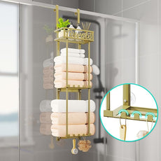 HapiRm Towel Rack Bathroom Storage - 3 Tier Over The Door & Wall Mounted Rolled Towel Racks Holder Organizer with Metal Shelf and 6 Hooks for Small Bathroom, Camper, Rv - Black