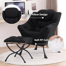 Tiita Lazy Chair with Ottoman, Modern Large Accent Lounge Armchair, Comfy Leisure Sofa Reading Chair with Footrest for Bedroom, Living Room, Dorm Rooms, Garden and Courtyard, Black