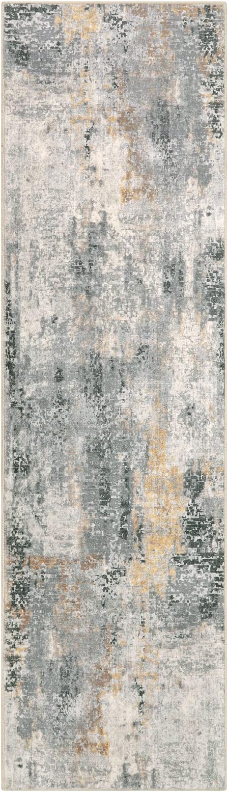 Lahome Modern Abstract Runner Rug - 2x7 Gray Soft Long Hallway Rug Runner Kitchen Mat, Non-Slip Machine Washable Indoor Throw Carpet Runner for Living Room Bathroom Sink Bedroom Entryway Sunroom