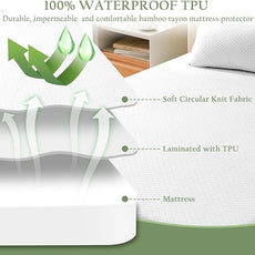 100% Waterproof Twin Mattress Protector, Breathable Bamboo Rayon Mattress Cover with 8”-21” Deep Pocket, Noiseless Cool 3D Air Mattress Cover, Hypoallergenic & Odor Resistant