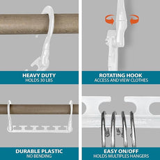 Wonder Hanger Max 10-Pack Space Saving Hangers, Reinforced Hooks Swivels 360°, Cascading Hanger, College Dorms & Storage Closet Organizer, Fully Assembled – White