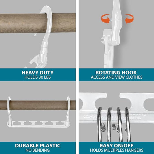 Wonder Hanger Max 10-Pack Space Saving Hangers, Reinforced Hooks Swivels 360°, Cascading Hanger, College Dorms & Storage Closet Organizer, Fully Assembled – White