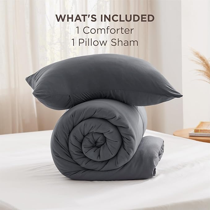 Bedsure Twin Comforter Set Dark Grey, Soft Prewashed Twin Size Bedding, Quilted Comforter with Circle Design, Down Alternative Comforter for All Seasons, 2 Pieces Bed Set with 1 Pillow Sham