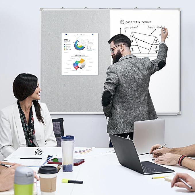 DOLLAR BOSS Foldable Linen Cork Board White Board Combo 48 x 36 in Extra Large Magnetic Whiteboard Dry Erase Bulletin Board Portable Double Sided Aluminum Frame Pin Board for School Office, Grey