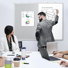 DOLLAR BOSS Foldable Linen Cork Board White Board Combo 60 x 40 in Extra Large Magnetic Whiteboard Dry Erase Bulletin Board Portable Double Sided Aluminum Frame Pin Board for School Office, Grey