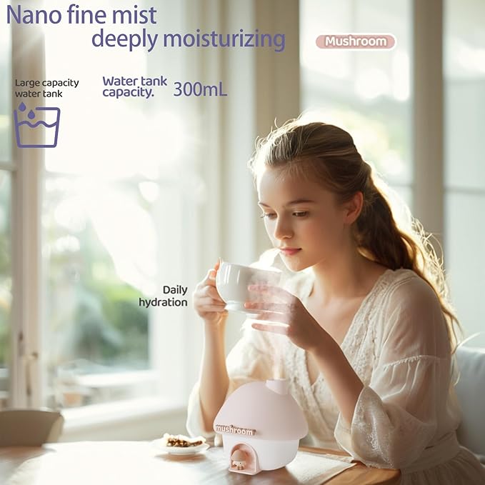 Ultrasonic Humidifiers for Bedroom and Office,Cold fog humidifier with sunset light, baby humidifier with night light,Portable Humidifier, two spray modes and ambient ligh