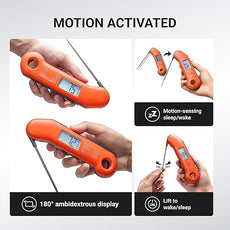 Professional Meat Thermometer Digital, Ultra-Fast 0.5 Sec Instant Read, NIST Certified ±0.5°F Accuracy, IP67 Waterproof, Auto-Rotating Backlit Display, Lift-to-Wake, for BBQ/Candy, Orange&Gray