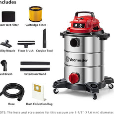 Vacmaster VOC812SF 1101 8-Gallon Premium Stainless Steel Wet/Dry Vacuum, Red Edition, 8 Gal