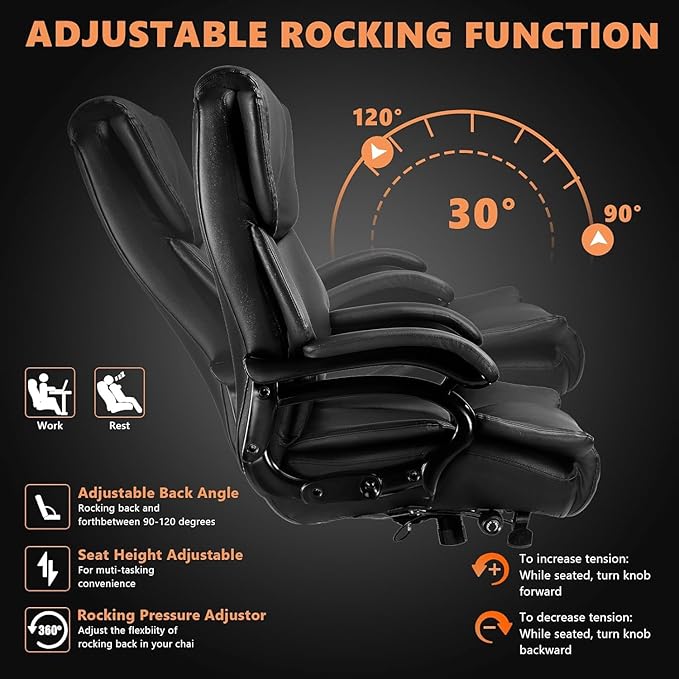 500lbs Big and Tall Office Chair with Gel Seat Cushion,Heavy Duty Office Chair for Heavy People, High Back Executive Computer Chair with Adjustable Lumbar Support, Dual Rubber Wheel