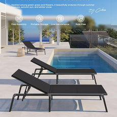 Patio Chaise Lounge Chair Set of 4, Foldable Lounge Chair for Outside, Aluminum Chairs with 5 Adjustable Backrest, Outdoor Pool Lounger for Poolside, Lawn, Patio, Black
