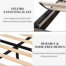 SHA CERLIN Queen Platform Bed Frame with Upholstered Fabric Headboard, Mattress Foundation with Strong Wooden Slats Support, No Box Spring Needed, Grey