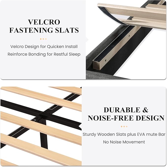 SHA CERLIN Queen Platform Bed Frame with Upholstered Fabric Headboard, Mattress Foundation with Strong Wooden Slats Support, No Box Spring Needed, Grey