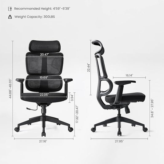 EUREKA ERGONOMIC Lena Mesh Office Chair, Ergonomic Office Chair, High Back Desk Chair with Oversized Headrest, Home Office Desk Chairs for Home & Ofiice, Work Chair, Black