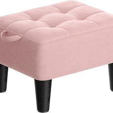 SONGMICS Foot Stool with Legs, Small Footstool Ottoman, Velvet Seat with Thick Cushion, for Living Room, Bedroom, Entryway, 330 lb Weight Capacity, Jelly Pink ULOM501R01