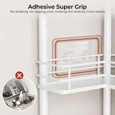 Orimade Rustproof 3 Tier Floor Standing Corner Shower Caddy Organizer with Toothbrush Holder, Large Spacing Floor Shower Shelf Rack Storage Stands with Hooks for Bathroom Kitchen, White