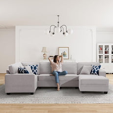 Legend Vansen Modular Sectional Sofa U Shaped Couch with Ottoman Modern Reversible Corner Sectional Couch for Living Room (Light Grey, U Shaped Sofa-1)