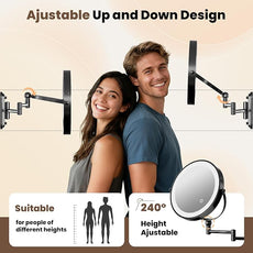 Rocollos 9-Inch Large Makeup Mirror with 30X Magnification, Rechargeable Wall Mounted Vanity Mirror with Lights, 3 Color Dimmable LED, Touch Screen & Retractable Arm-Black (9INCH-Black)