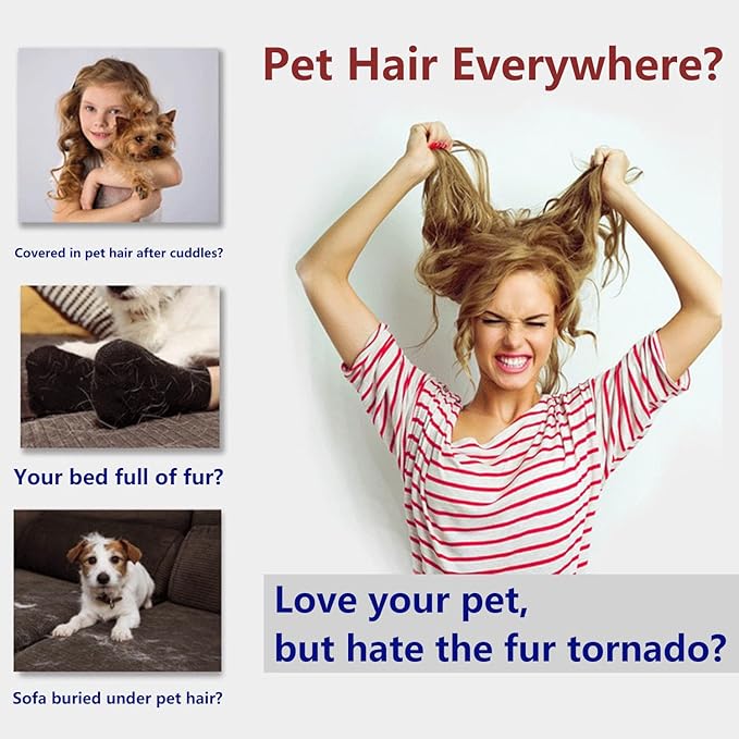 Pawsome Pets Pet Hair Remover Gift Set Reusable Lint Roller Cat and Dog Hair Remover for Furniture, Couch, Carpet, Clothing and Bedding - Portable, Multi-Surface Fur Removal Tool