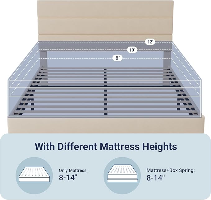 Allewie Full Size Platform Bed Frame with Velvet Upholstered Headboard and Wooden Slats Support, Fully Upholstered Mattress Foundation/No Box Spring Needed/Easy Assembly, Cream