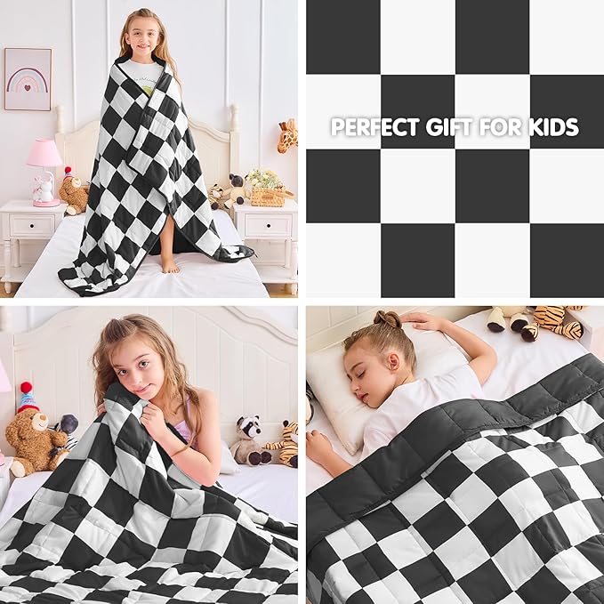 yescool Black Checkered Weighted Blanket 5 Pounds Plaid Weighted Throw Blanket, Heavy Blanket for Sleeping, Tartan Bed Blanket Gift for 40-60lbs, 36"x48"