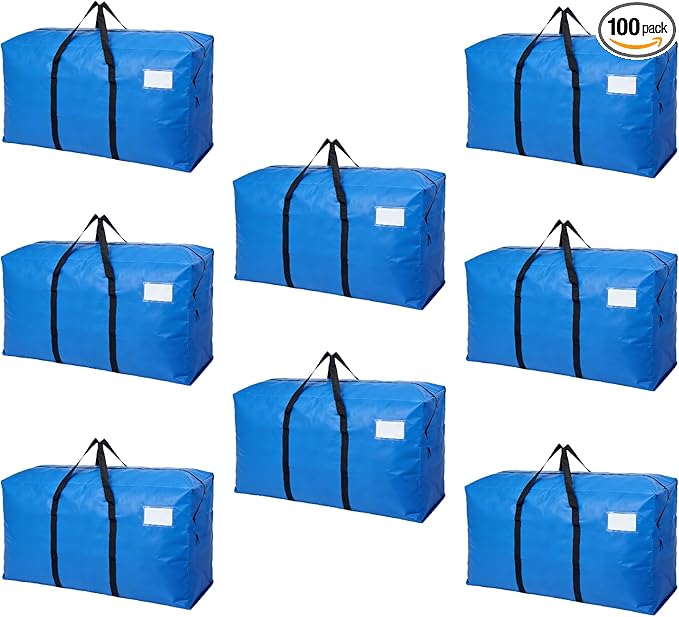8 Pack Heavy Duty Moving Bags with Backpack Straps & Handles, Large Storage Bags with Zipper for Clothes, College Moving Supplies and Dorm Essentials (24 Gal, Blue)
