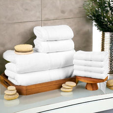 Luzia 8 Piece Bathroom Towel Set - 100% Turkish Cotton, Premium Quality - 2 Bath Towels 2 Hand Towels and 4 Washcloths (White)