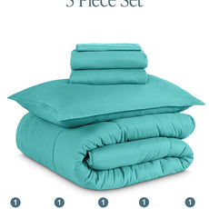 Bare Home Bed-in-A-Bag 5 Piece Comforter & Sheet Set - Twin XL - Goose Down Alternative - Ultra-Soft 1800 Premium Bed Set (Twin XL, Turquoise/Turquoise)