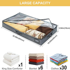 4-Inch Under Bed Storage Containers (2-Pack) | Sturdy Sidewalls | Clear Cover & Label Holder | Foldable Fabric Closet Bin Organizer | Stores Clothing/Blankets/Sweaters/Sheets