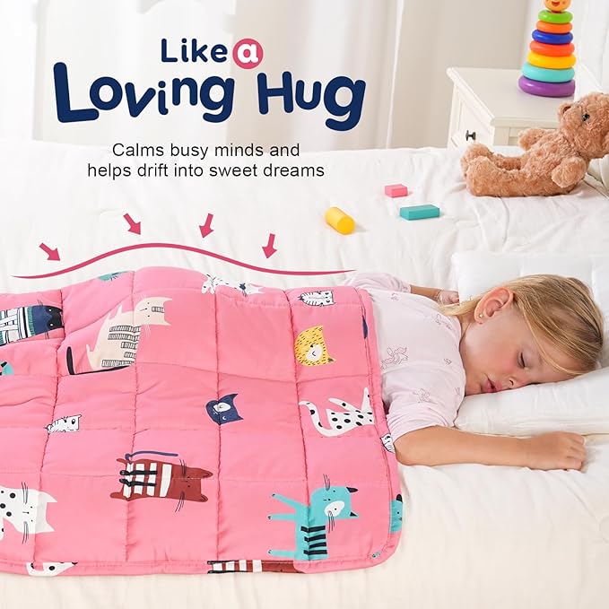 Kivik Soft Weighted Lap Blanket 2 lbs, Small Weighted Lap Pad, Breathable Heavy Throw Blankets for School Calming & Bed Sleeping, Machine Washable, 20 x 30 Inches, Cute Cat Printing, Pink