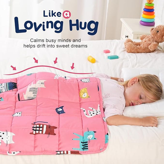 Kivik Soft Weighted Lap Blanket 2 lbs, Small Weighted Lap Pad, Breathable Heavy Throw Blankets for School Calming & Bed Sleeping, Machine Washable, 20 x 30 Inches, Cute Cat Printing, Pink